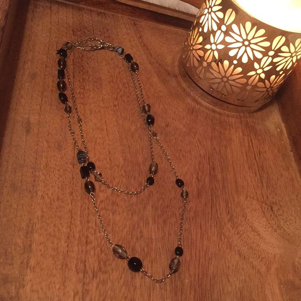 Long Black Beaded Necklace